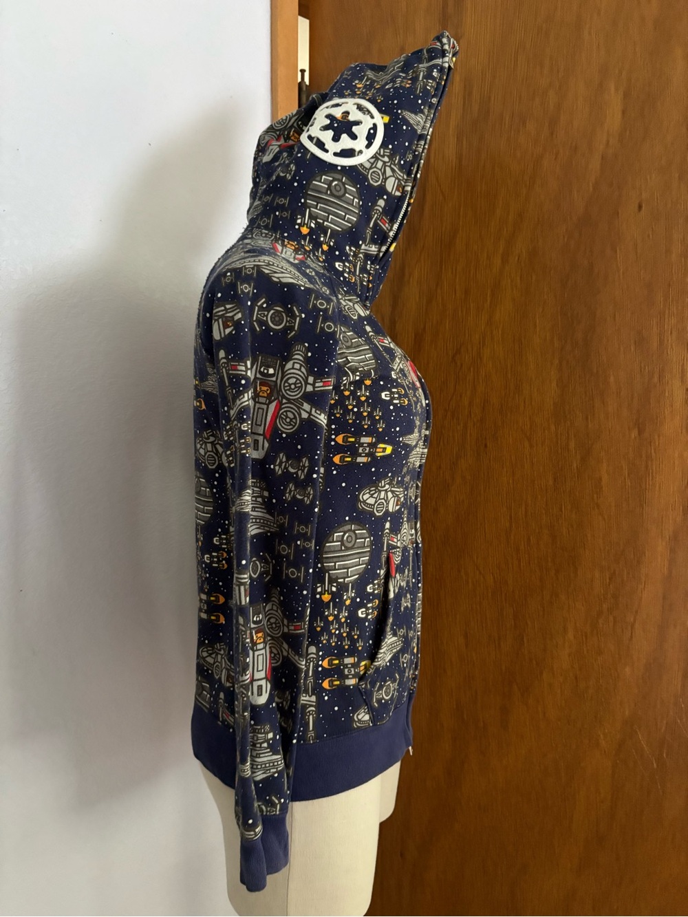 BAPE x STAR WARS  sz XS Full Zip Navy Blue Hoodie Fleece Bathing Ape Japan - Picture 6 of 13